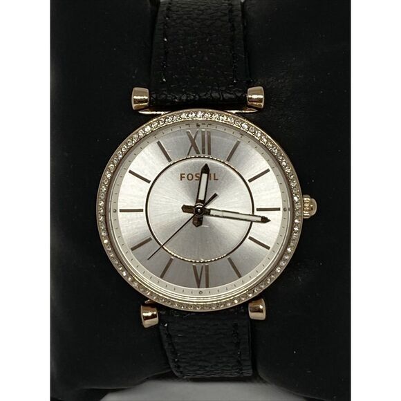 Fossil Carlie ES4465 Women's Black Leather Analog Dial Quartz Wrist Watch JK672 - Picture 2 of 12